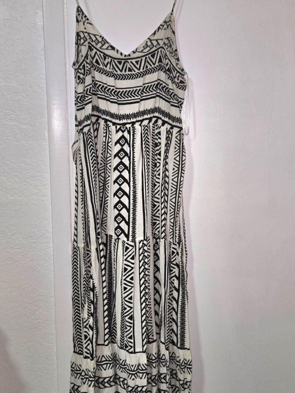 Vero Moda Black White Tribal Print Tie Waist Midi Dress Large - Picture 4 of 5